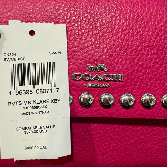 Coach Mini Klare Crossbody With Rivets Leather Small Shoulder Bag. Cerise. NWT - Picture 6 of 6